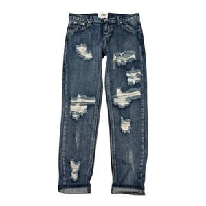 One Teaspoon Relaxed Tapered Mid Rise Distressed Ripped Jeans Medium Wash 26